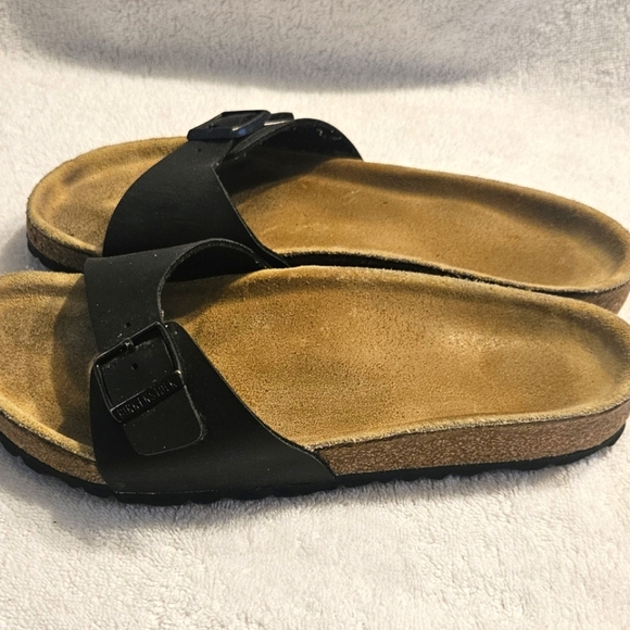 Birkenstock Madrid Sandals BirkiBuc Black Leather Women’s Size 8/39 Slides - Picture 2 of 4